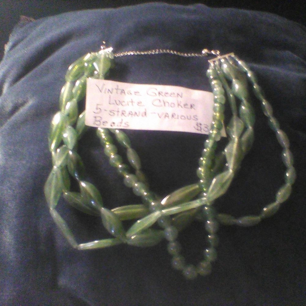 Vintage Green Lucite(?) 5 differing strand necklace